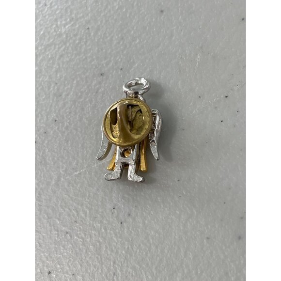 Vintage Two Tone Angel Heart Lapel Pin Silver Gold Tone Wings Heart Cutout Retro - Picture 4 of 7
